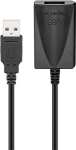 Active USB 2.0 extension cable, gold, black